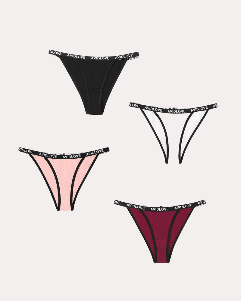 Avidlove 4-pack cotton string panties in various colors with logo waistband, sexy lingerie