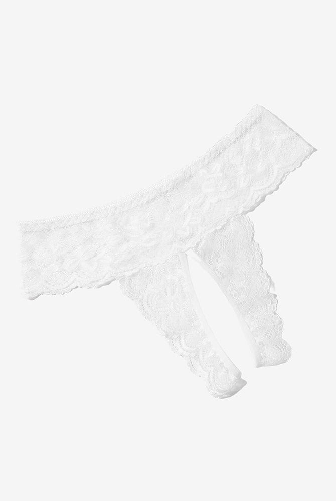 Avidlove White lace low rise hipsters with open back detail, showing comfort and sexy.