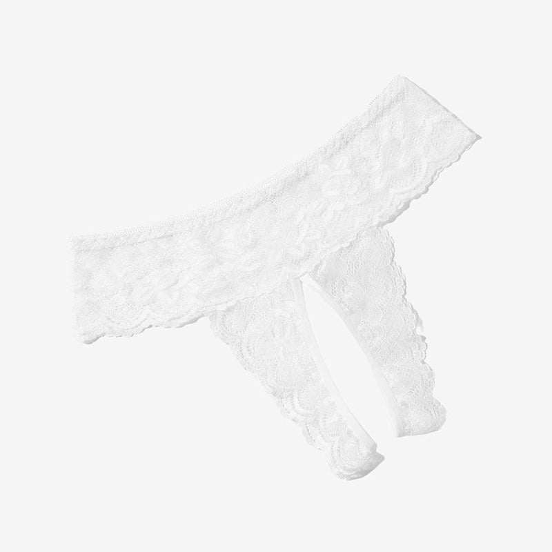 Avidlove White lace low rise hipsters with open back detail, showing comfort and sexy.