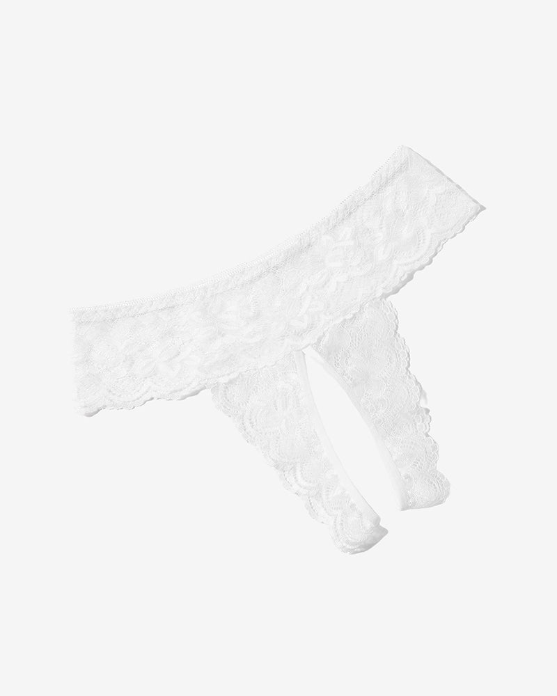 Avidlove White lace low rise hipsters with open back detail, showing comfort and sexy.