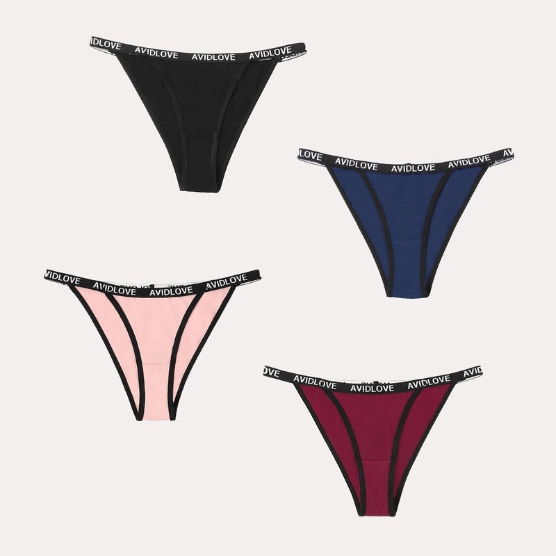 Avidlove 4-pack cotton string panties in assorted colors with logo waistband, sexy lingerie