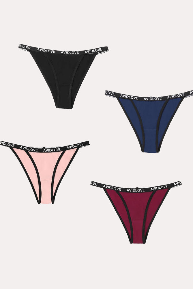 Avidlove 4-pack cotton string panties in assorted colors with logo waistband, sexy lingerie