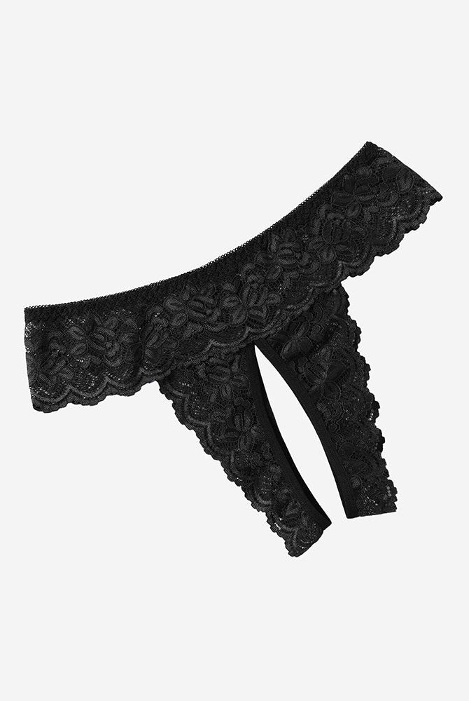 Avidlove black lace open-back hipster thong, low-rise design, sexy and comfortable lingerie