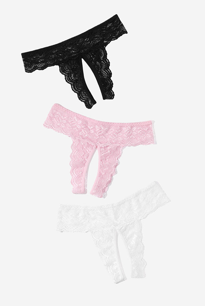 Avidlove Low Rise Lace Hipsters: Black, Pink, White, open back, breathable, sexy lingerie