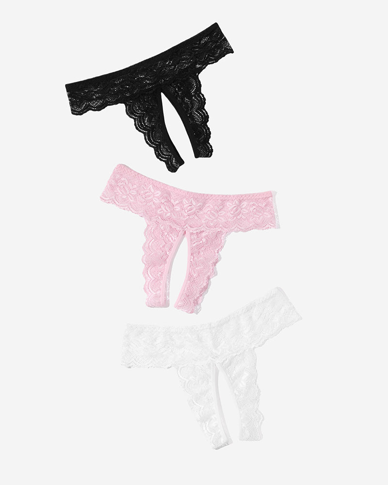 Avidlove Low Rise Lace Hipsters: Black, Pink, White, open back, breathable, sexy lingerie