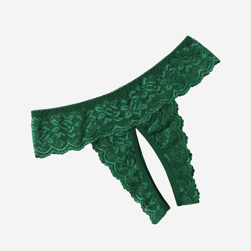 Green Avidlove lace low rise hipster thong, open back design, floral lace detail, sexy lingerie