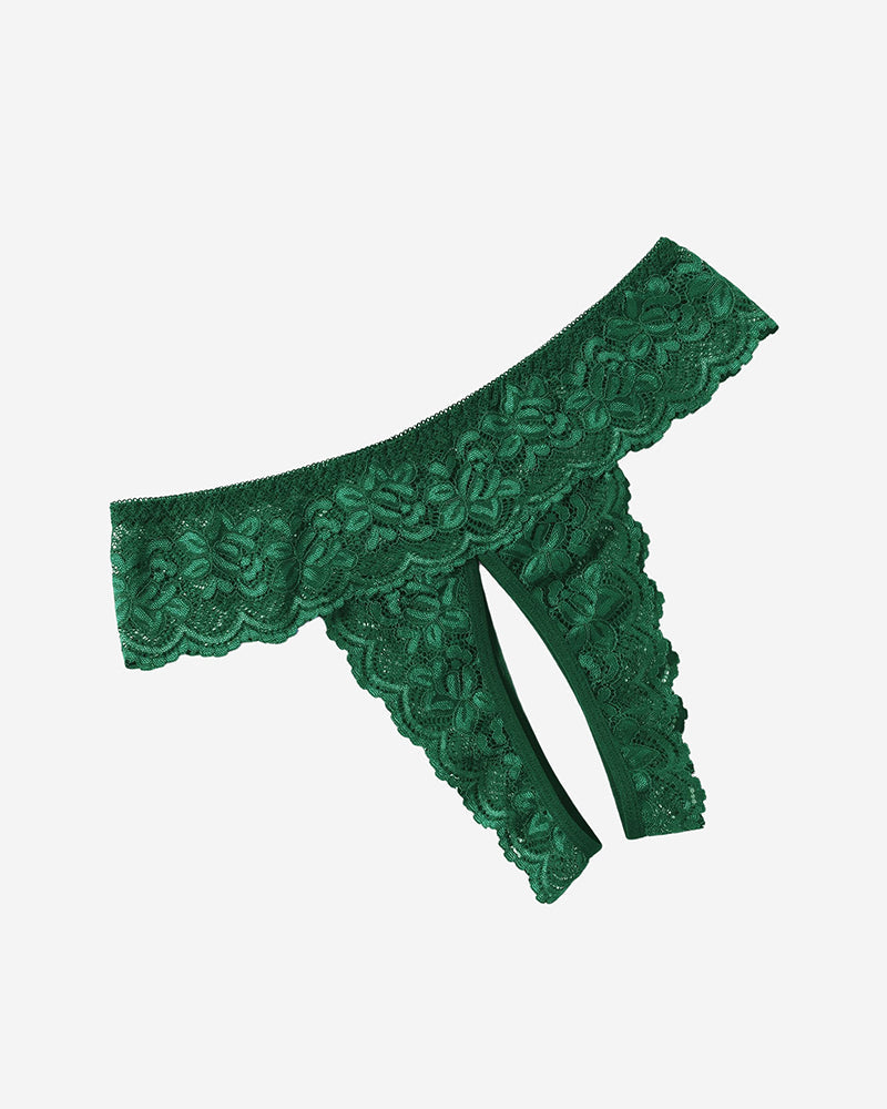 Green Avidlove lace low rise hipster thong, open back design, floral lace detail, sexy lingerie