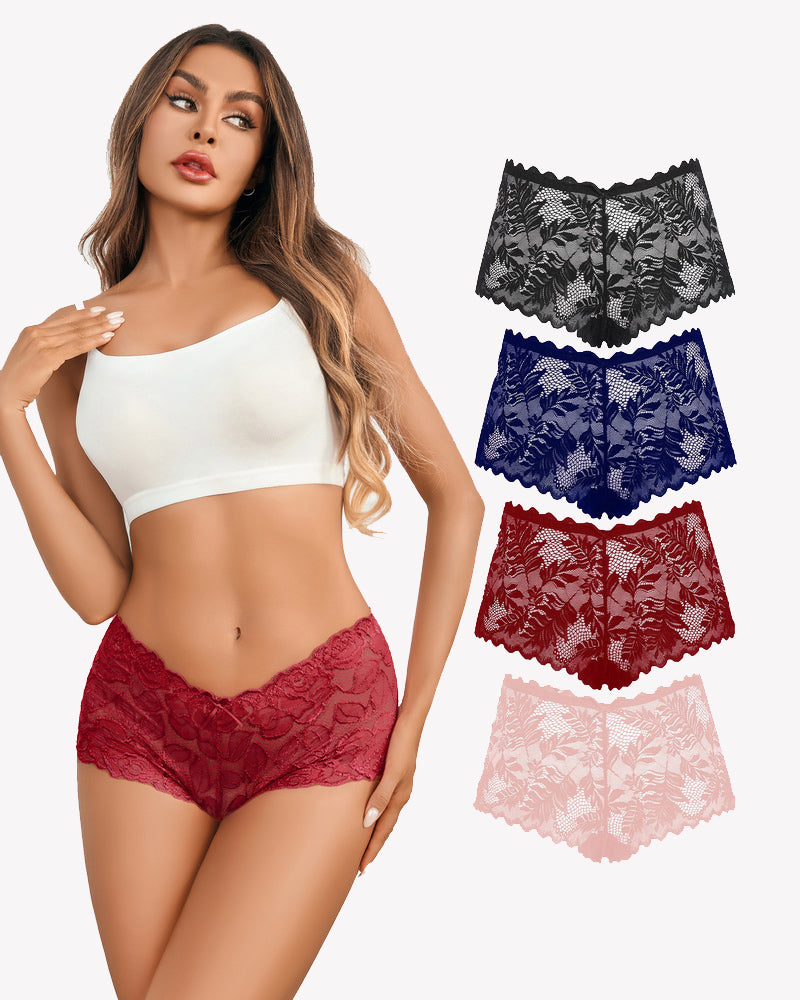 Avidlove multi-color floral lace mid-rise panties set; soft stretch, delicate lace design.