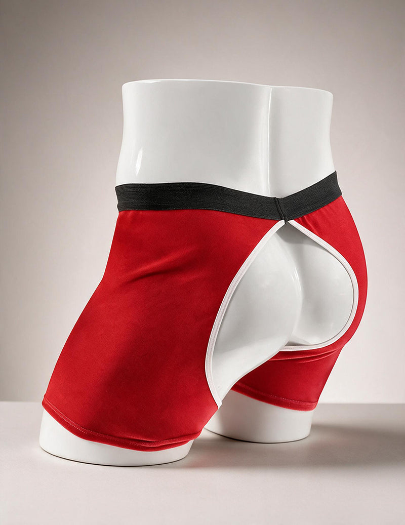 Men Christmas Ball Print Open Crotch Boxers - Red