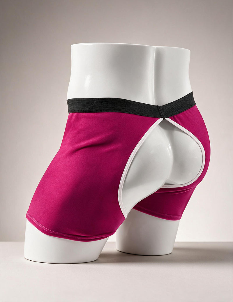 Men Christmas Ball Print Open Crotch Boxers - Rose Red