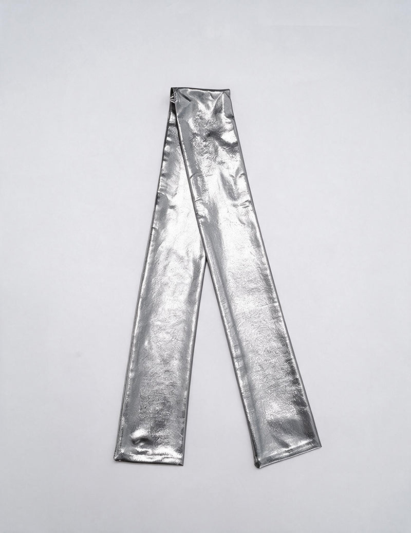 Silver metallic foil scarf, glossy rectangular fabric panel