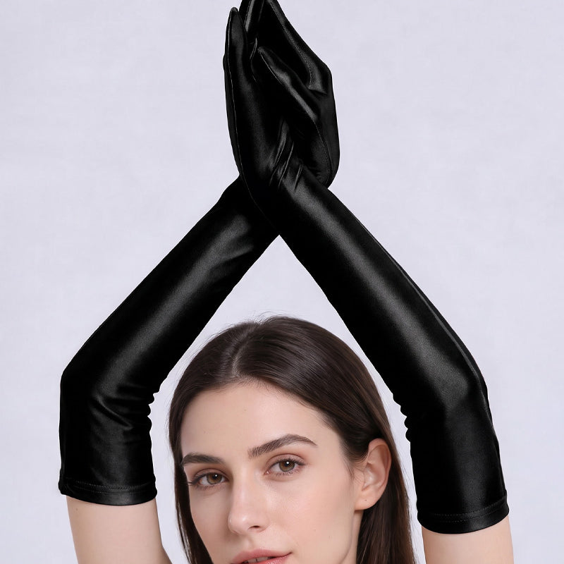 Oil-Shiny Wet Look Long Opera Gloves