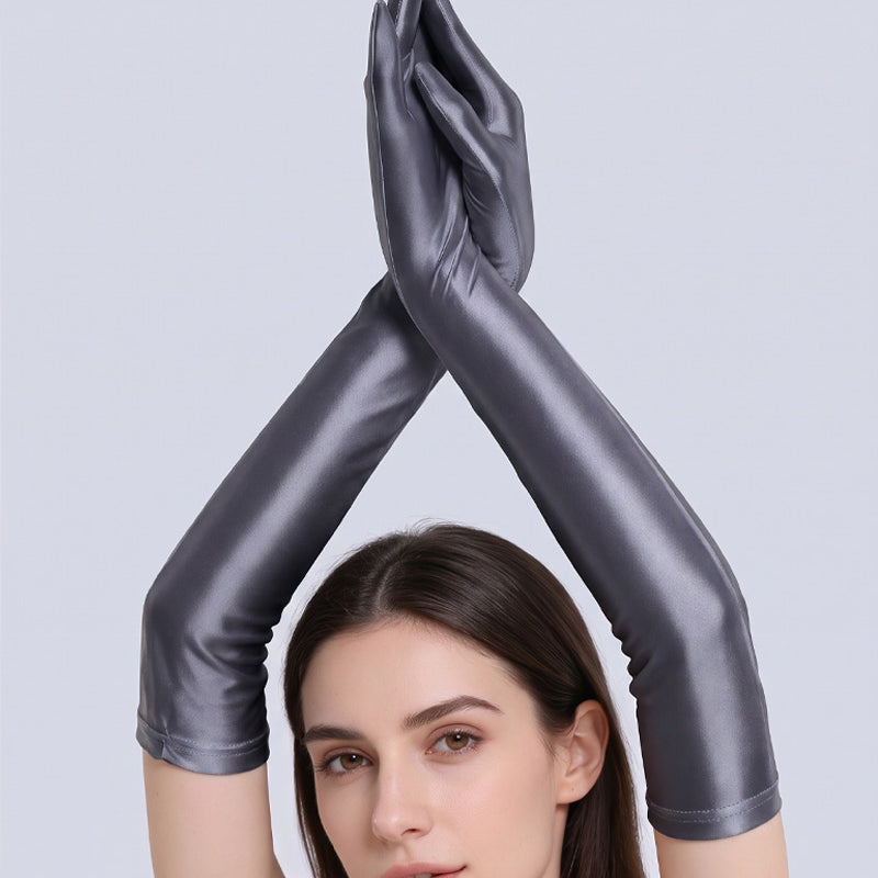Oil-Shiny Wet Look Long Opera Gloves