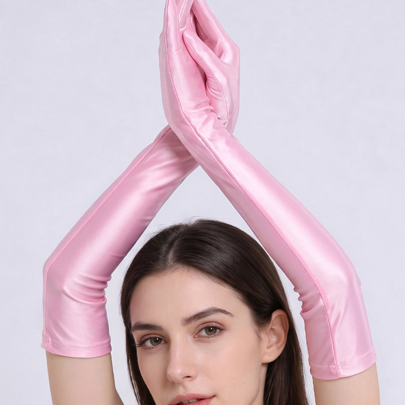 Oil-Shiny Wet Look Long Opera Gloves