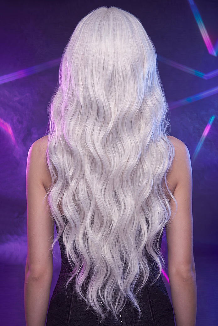 Long Wavy Center Part Curly Wig - White