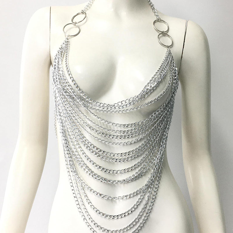 Chain Asymmetrical Hem Halter Crop Top