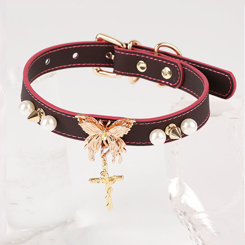 Temperature-Sensitive Color-Changing Butterfly Spiked Leather Collars