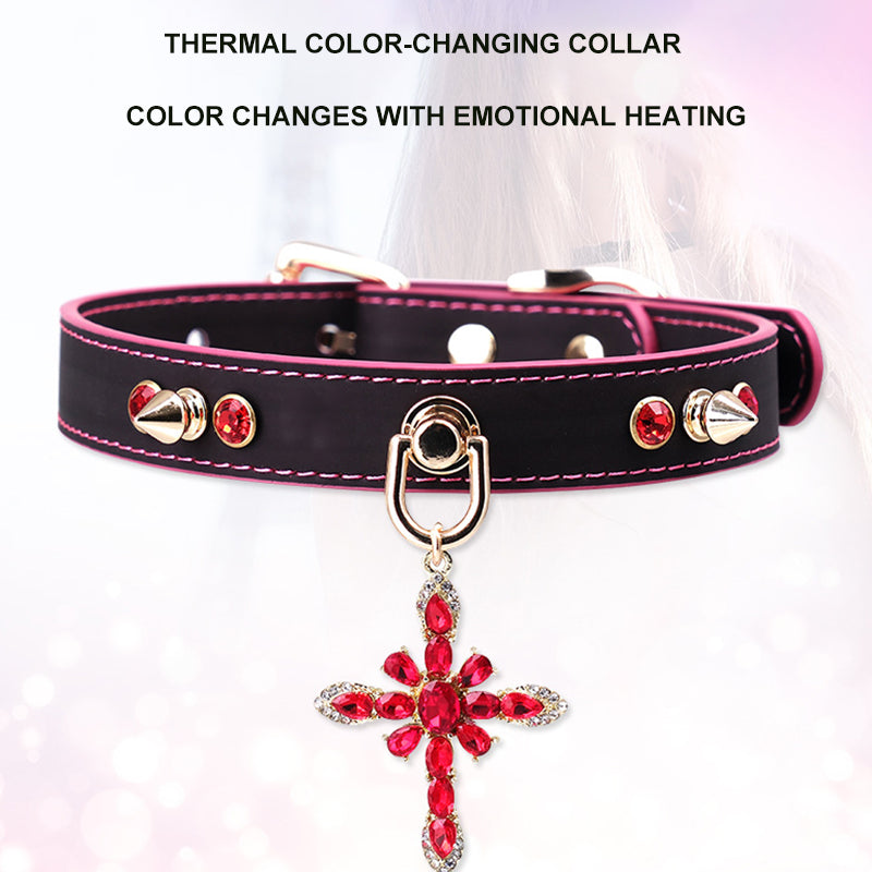 Temperature-Sensitive Color-Changing Snowflakes Spiked Leather Collars