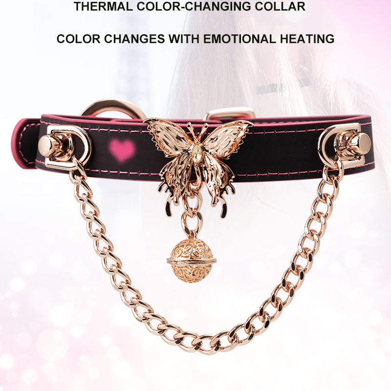 Temperature-Sensitive Color-Changing Butterfly Bell Leather Collars