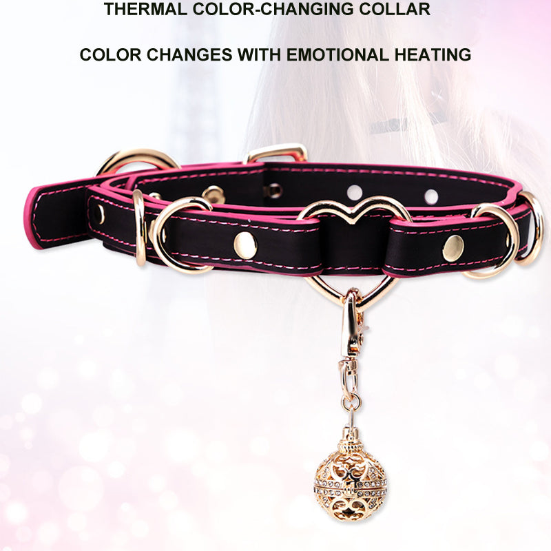 Temperature-Sensitive Color-Changing Bell Heart-Shaped Leather Collars