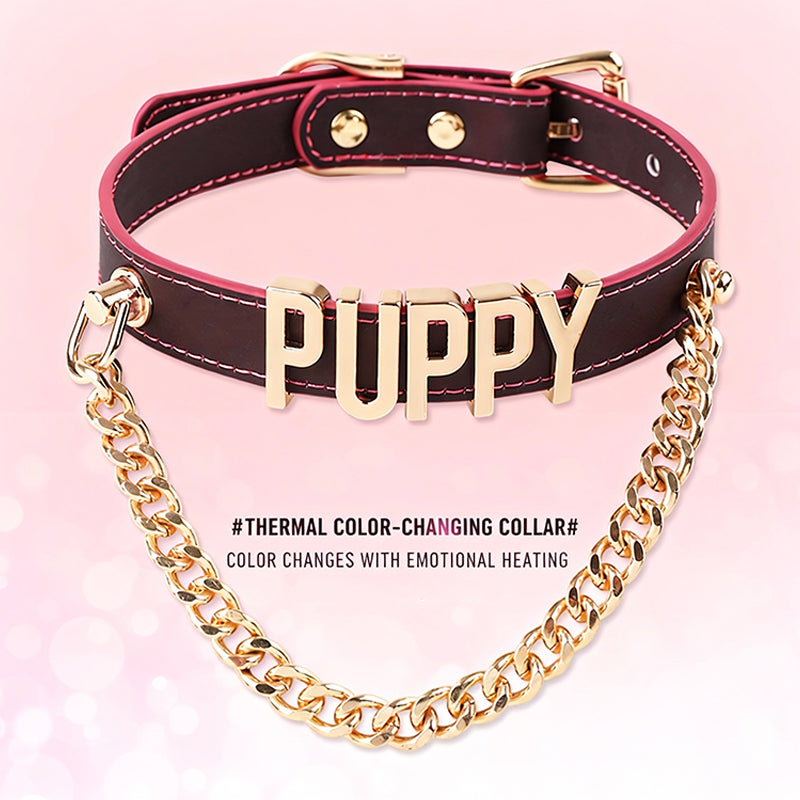 Temperature-Sensitive Color-Changing Letter Chain Leather Collars