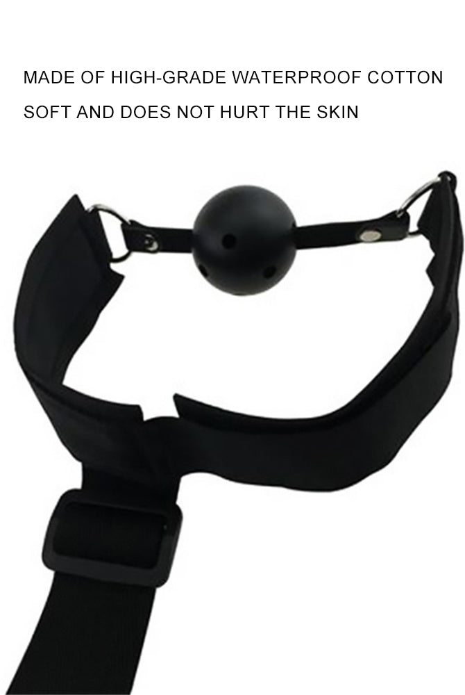 Black adjustable mouth gag set with waterproof cotton, for intimate sessions