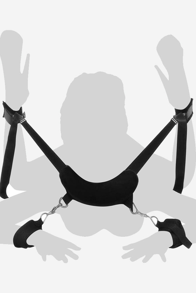 Plush handcuffs and leg-split toy black with cushioned handcuffs and leg-split band