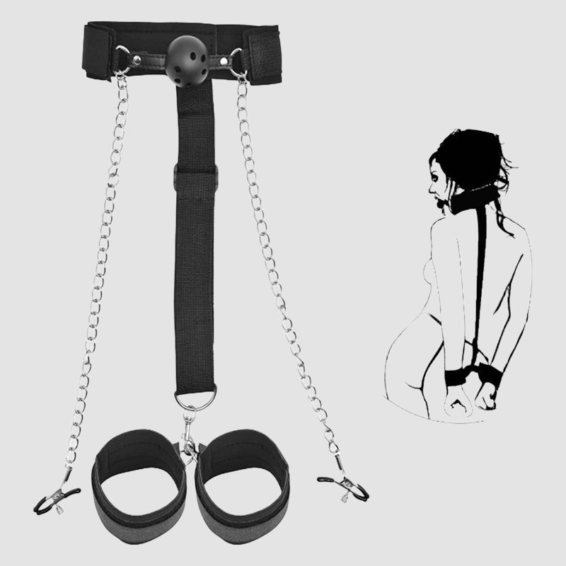 SM Supplies Back Handcuffs Gag Clip Chain