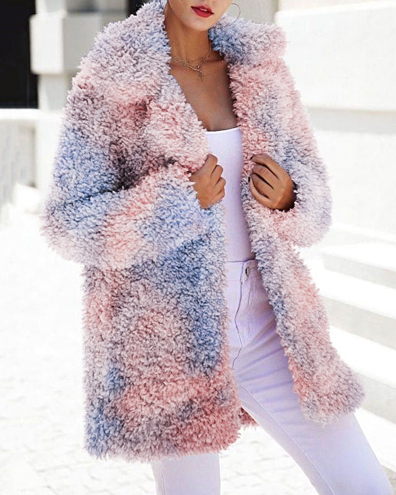 Oversized pink and blue fleece teddy jacket, plush material, casual style for women
