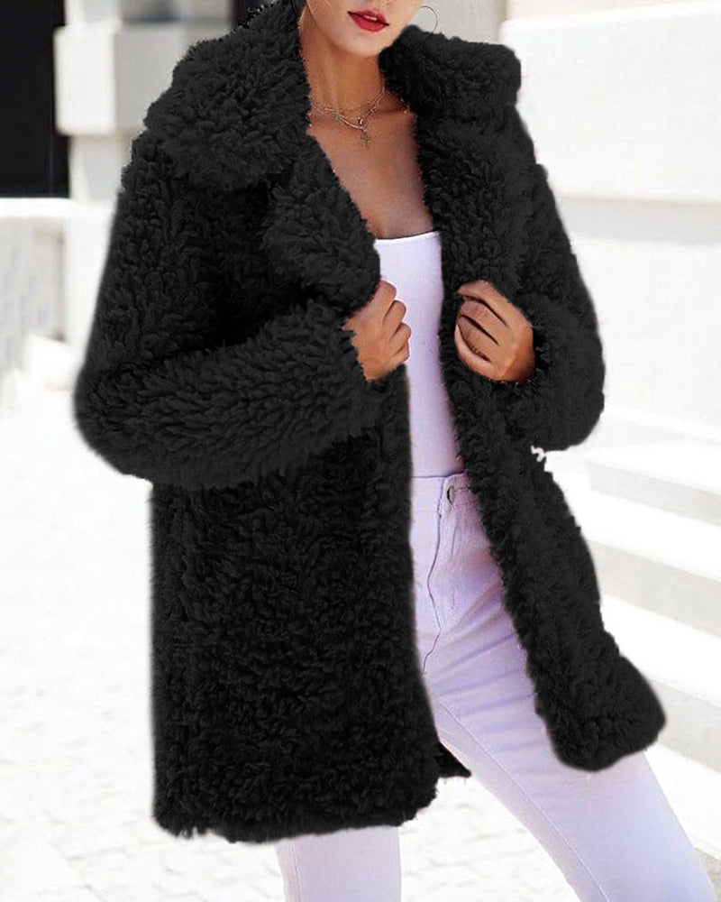 Black oversized fleece teddy jacket for women, plush material, casual style, perfect for daily wear