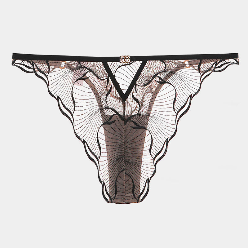 Black low rise lace panty, comfortable and breathable design, perfect for everyday wear.