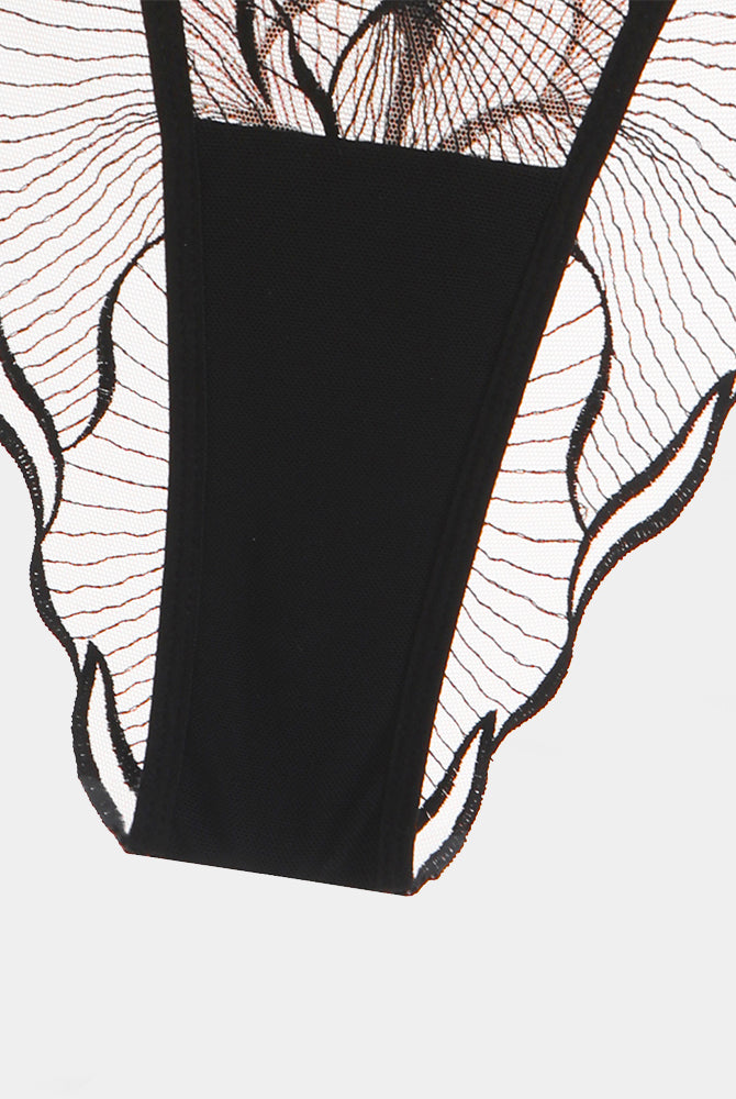 Black lace panty from Ruffle Strap set, featuring delicate lace and comfortable design.