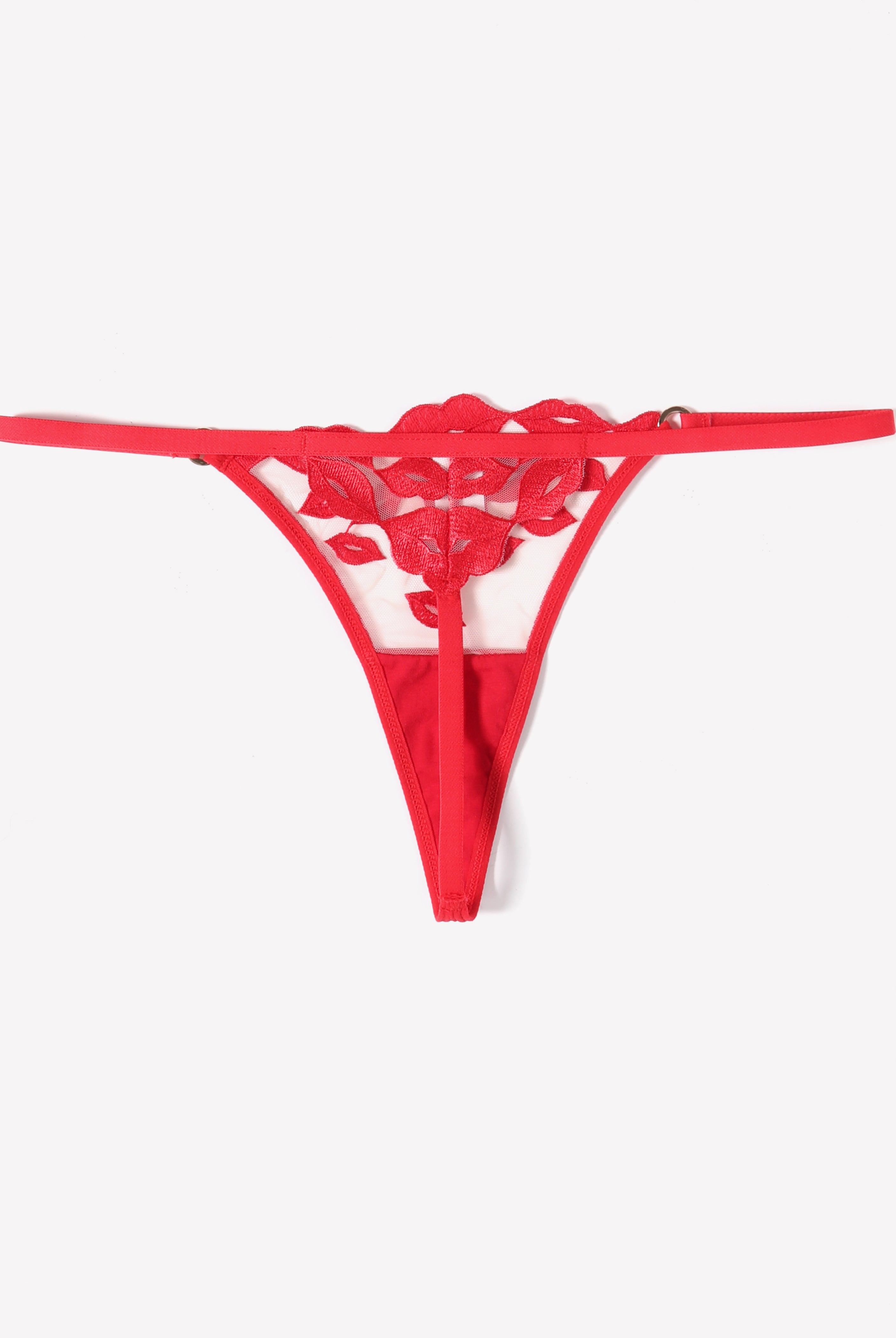 Red Kiss Print Embroidery Panty with kiss embroidery. High elastic lace fabric. Sexy lingerie.