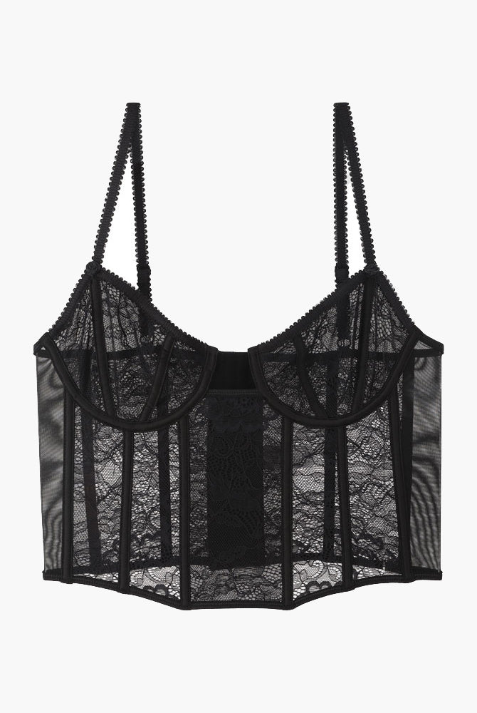 Black lace push-up corset bra with adjustable straps, sweet and seductive lingerie