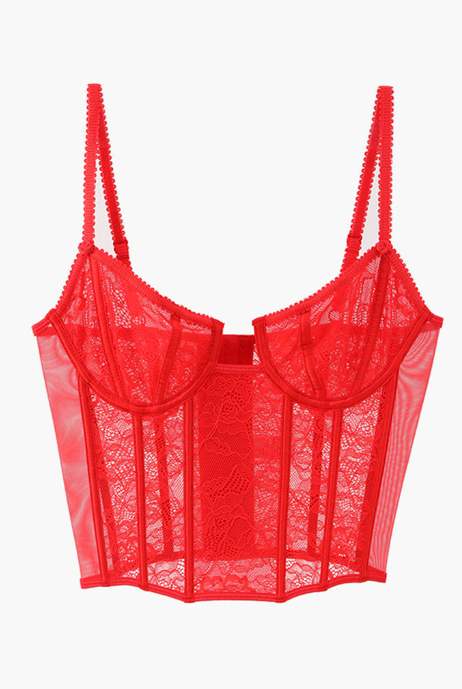 Red lace push-up corset bra, sweet and seductive lingerie for women, adjustable straps