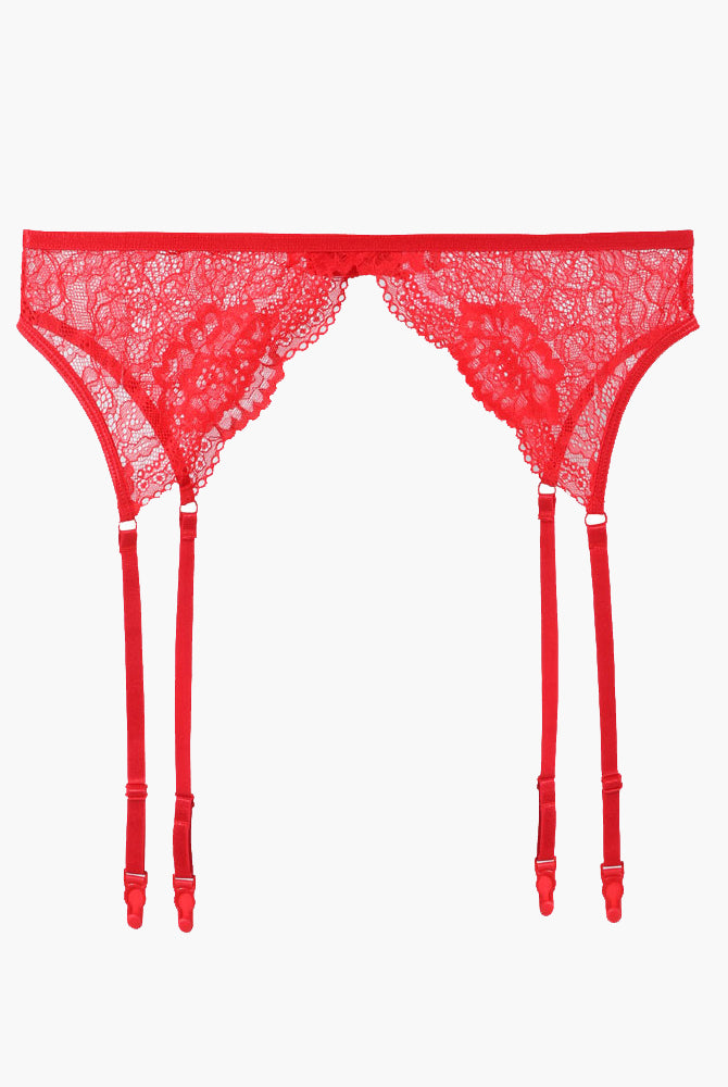Red lace garter belt with adjustable straps, sweet and seductive lingerie details