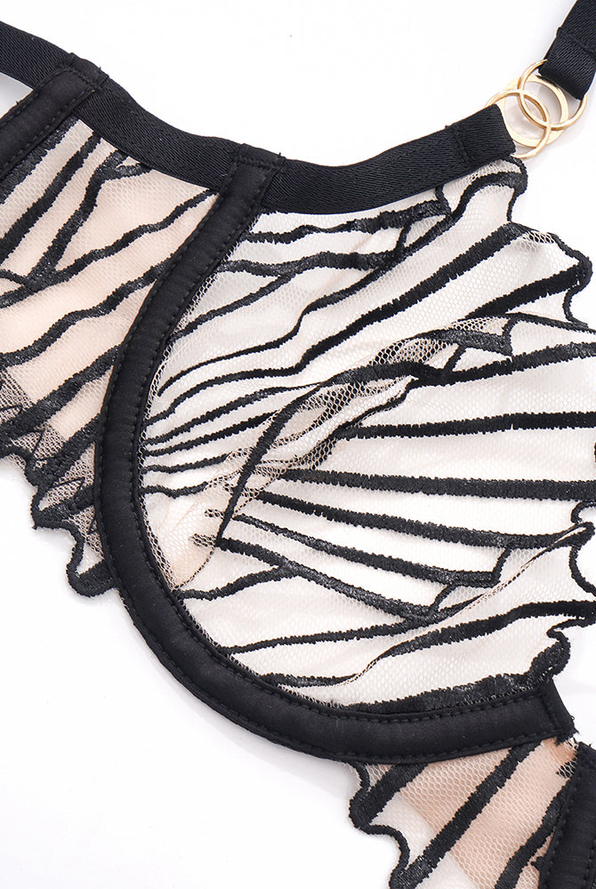 Black embroidered bra with adjustable straps and delicate lace details, sweet yet seductive