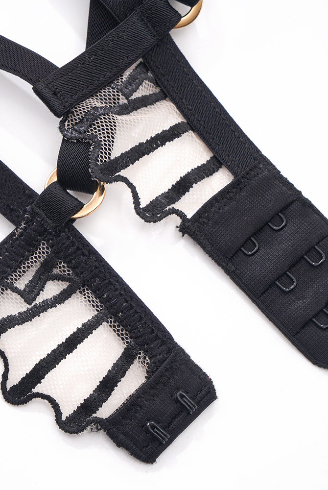 Black embroidered bra with adjustable straps and delicate lace details, sweet yet seductive.