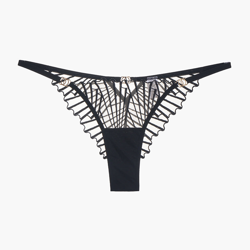 Black embroidered lace panty, see-through design, sweet and seductive lingerie for women