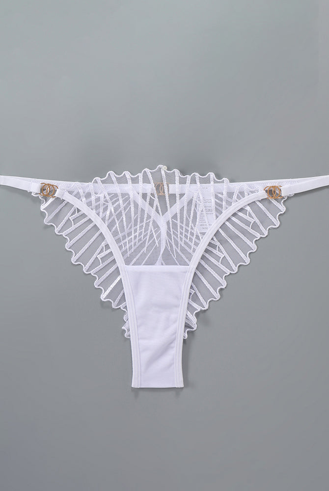 White embroidered lace panty with see-through design, delicate lace, sweet and seductive lingerie