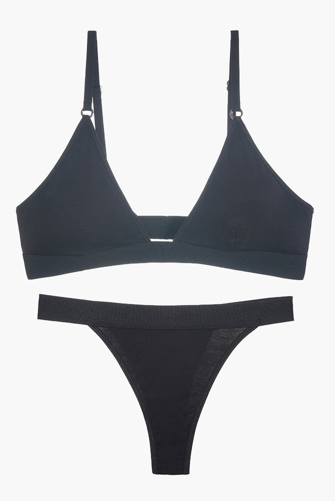 Black triangle bra and thong set, adjustable straps, comfortable lingerie, sweet and seductive