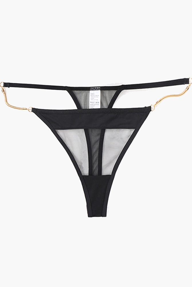 Black thin chain thong lingerie with sheer mesh, sweet and seductive design for Avidlove.