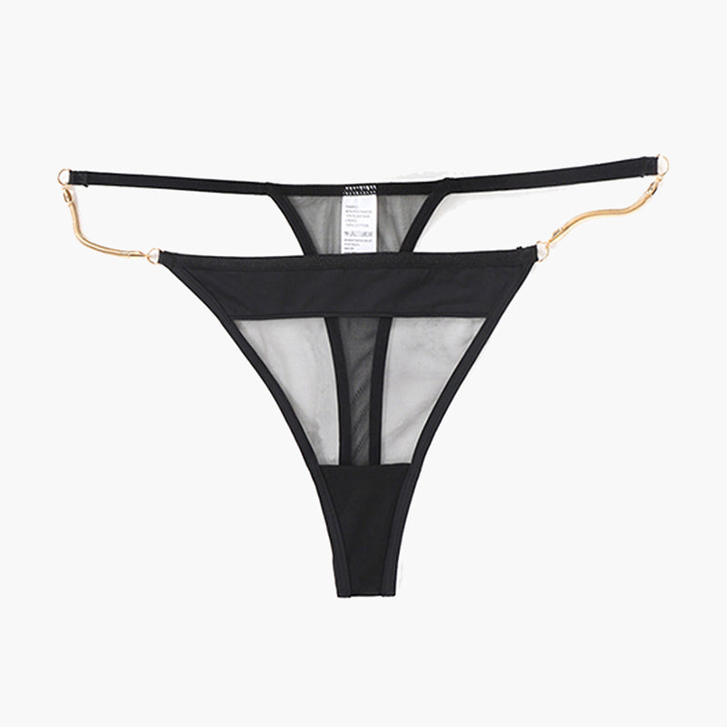 Black thin chain thong lingerie with sheer mesh, sweet and seductive design for Avidlove.
