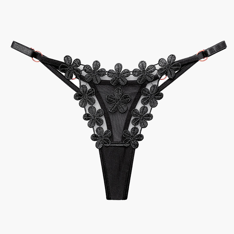Black Flower Embroidery Mesh Lace Panties, sexy lingerie for women