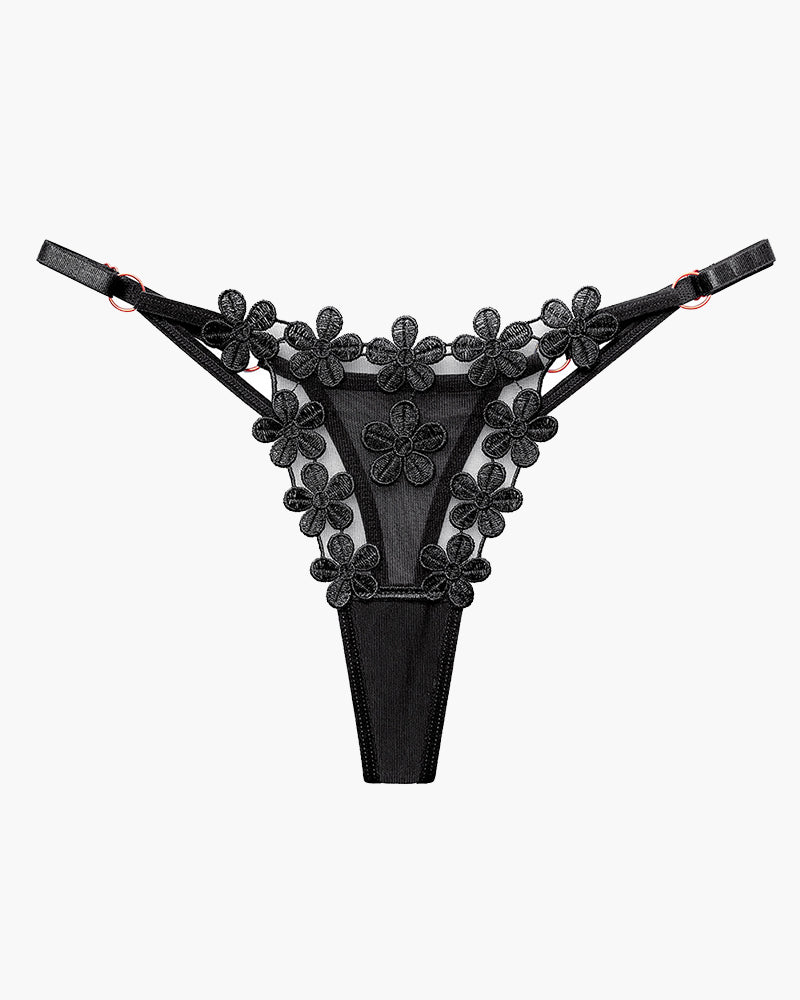 Black Flower Embroidery Mesh Lace Panties, sexy lingerie for women