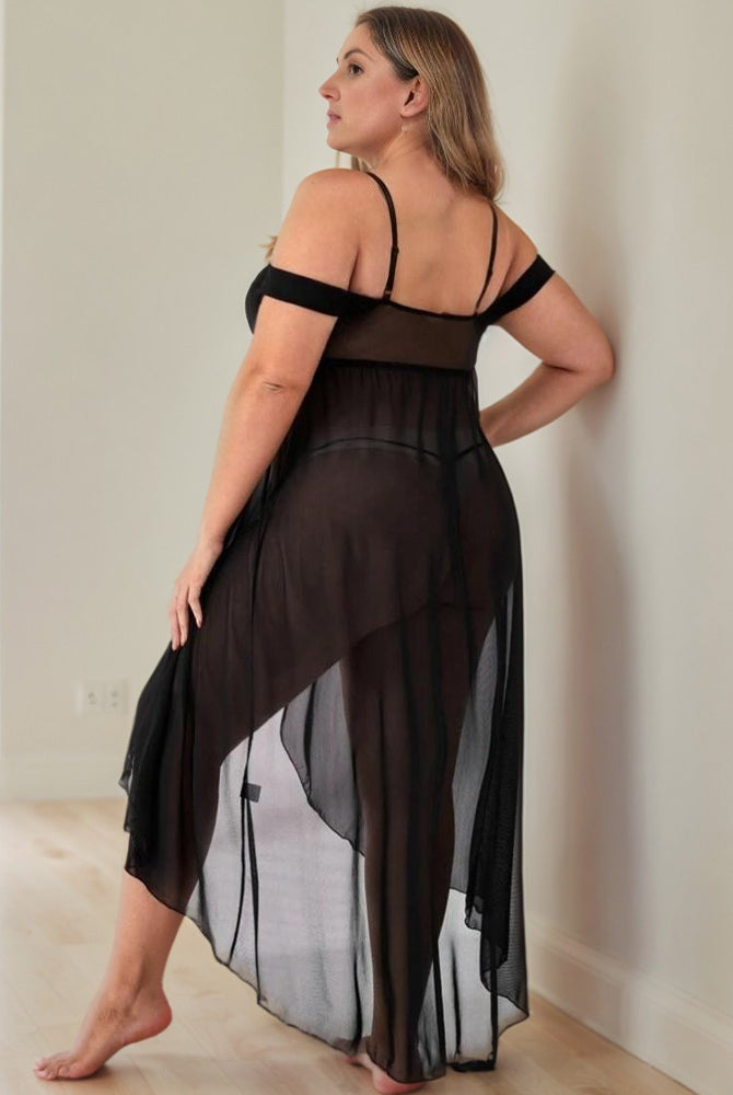 Plus size black nightgown with adjustable straps and side slit