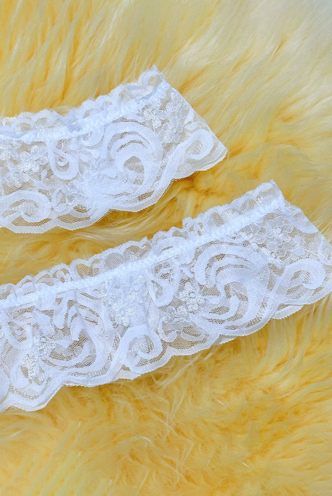 White lace wrist cuffs with scalloped edge