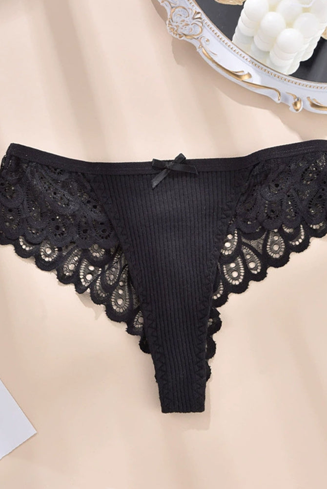 Black lace hipster briefs with floral lace detail. Sexy, comfortable, mid-rise panty.
