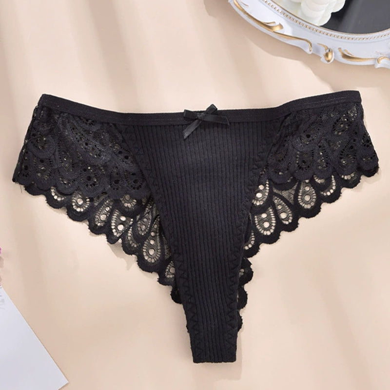 Black lace hipster briefs with floral lace detail. Sexy, comfortable, mid-rise panty.