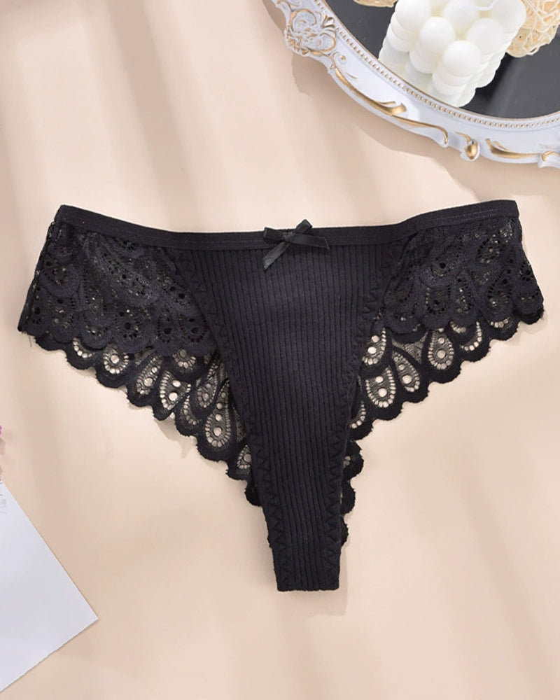 Black lace hipster briefs with floral lace detail. Sexy, comfortable, mid-rise panty.